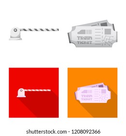 Vector illustration of train and station symbol. Collection of train and ticket stock vector illustration.