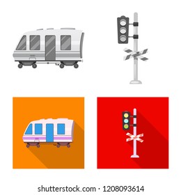 Vector illustration of train and station symbol. Collection of train and ticket vector icon for stock.