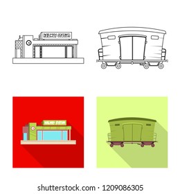Vector illustration of train and station symbol. Collection of train and ticket vector icon for stock.