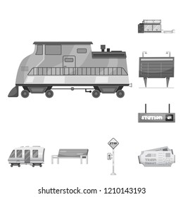 Vector illustration of train and station symbol. Collection of train and ticket stock symbol for web.