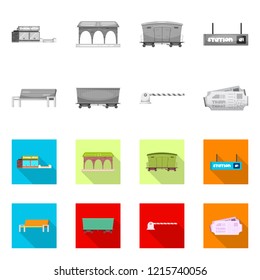 Vector illustration of train and station symbol. Collection of train and ticket stock symbol for web.