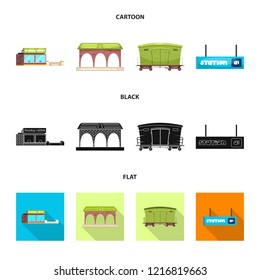 Vector illustration of train and station symbol. Collection of train and ticket stock vector illustration.