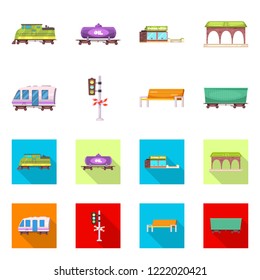 Vector illustration of train and station symbol. Collection of train and ticket stock vector illustration.