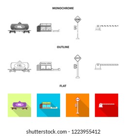 Vector illustration of train and station symbol. Set of train and ticket vector icon for stock.