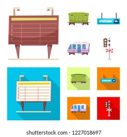 Vector illustration of train and station symbol. Set of train and ticket vector icon for stock.