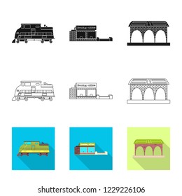 Vector illustration of train and station symbol. Collection of train and ticket stock vector illustration.