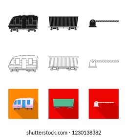 Vector illustration of train and station symbol. Set of train and ticket vector icon for stock.
