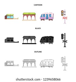 Vector illustration of train and station symbol. Collection of train and ticket stock symbol for web.