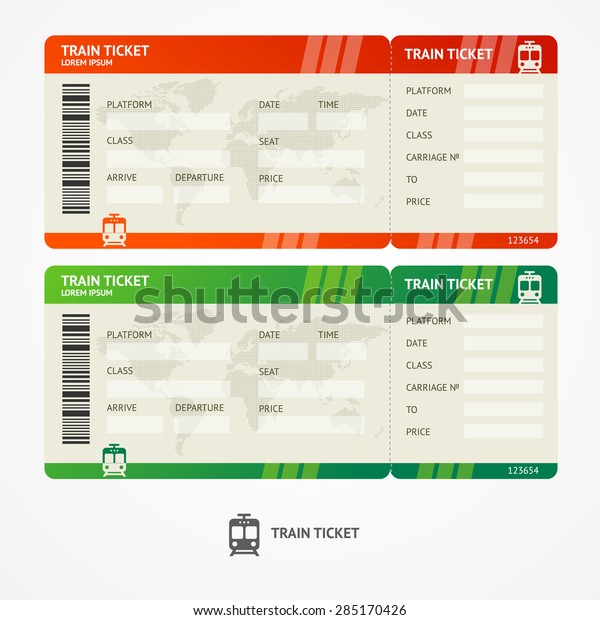Vector illustration train tickets. Travel concept.\
Isolated on white. 