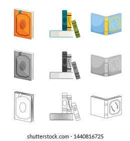 Vector illustration of training and cover icon. Set of training and bookstore stock vector illustration.