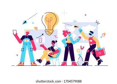  Vektorillustration. Ausbildung von Büroangestellten. Mehr Umsatz und Kompetenz. Teamdenken und Brainstorming. Analyse von Unternehmensinformationen. Moderne Design-Vektorillustration im Flachstil, Illustration für Webseiten