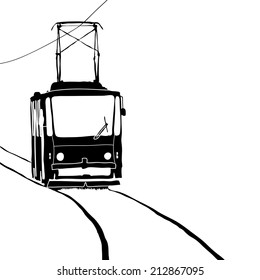 Vector illustration. Tramway isolated on white.