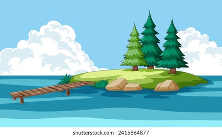 Vector illustration of a tranquil island scene