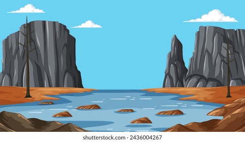 Vector illustration of a tranquil mountain lake scene