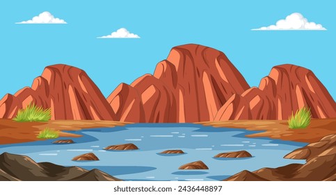 Vector illustration of a tranquil mountain lake scene