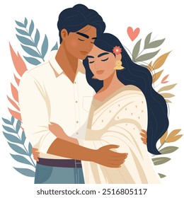 Vector illustration of Trans Indian couple hugging in love