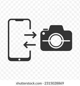 Vektorgrafik von Transfer Fotos zu Smartphones Symbol in dunkler Farbe und transparentem Hintergrund (png).