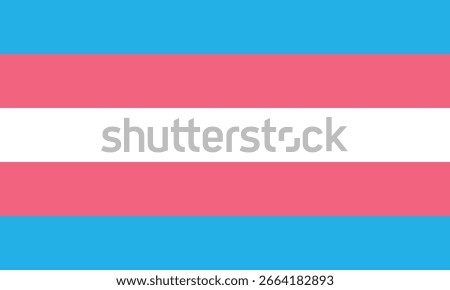 Vector illustration of the Transgender Pride Flag featuring light blue, pink, and white horizontal stripes representing transgender identity, gender diversity, and equality.