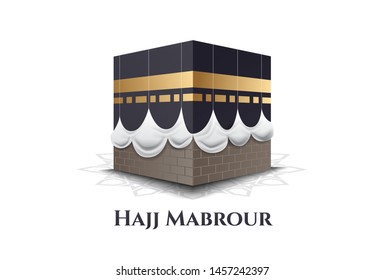 vector illustration. Translation Arabic: Muslim holiday hajj pilgrimage. Islamic pilgrimage to Mecca, Saudi Arabia.