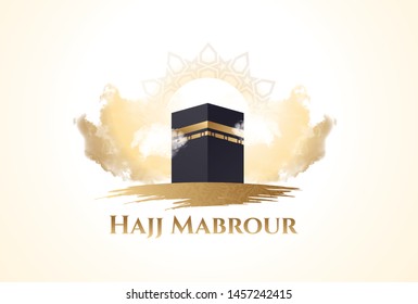 Vector Illustration. Translation Arabic: Muslim Holiday Hajj Pilgrimage. Islamic Pilgrimage To Mecca, Saudi Arabia.