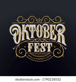 Vector illustration. Translation from German; Welcome to Oktoberfest. Oktoberfest handwritten lettering. Beer Festival vector banner. Design template celebration. 