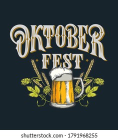 Vector illustration. Translation from German; Welcome to Oktoberfest. Oktoberfest handwritten lettering. Beer Festival vector banner. Design template celebration. 