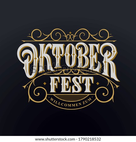 Vector illustration. Translation from German; Welcome to Oktoberfest. Oktoberfest handwritten lettering. Beer Festival vector banner. Design template celebration. 