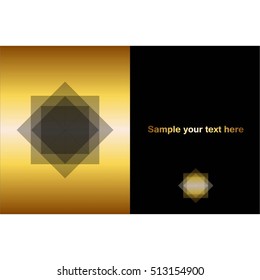Vector illustration of Translucent geometric figure on a gold background and black text.