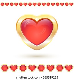 Vector illustration with translucent red heart in golden frame