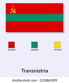Vektorgrafik der Transnistrien-Flagge einzeln auf hellblauem Hintergrund. Illustration Transnistrien Flag mit Farbcodes. So nah wie möglich am Original. Vektor eps10. 