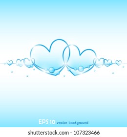 vector illustration of transparent air valentine heart bubbles floating on blue water background