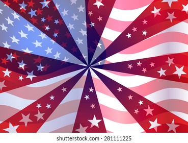 Vector illustration. Transparent American flag, stars and stripes.