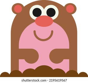 Vector illustration with transparent background, of a mole. Small mole on earth. Garden animal. Guinea pig.