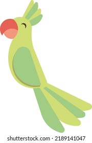 Vector illustration with transparent background, of a parrot. Parrot with green feathers. Bird ornamental. Cockatoo. Tropical animal of green color.