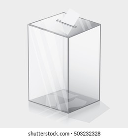 Vector illustration. Transparent ballot box with a hole for voting and paper. On a white background.