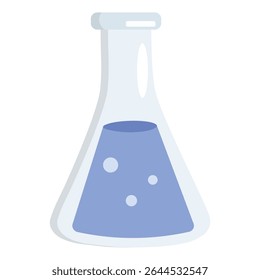 Vector illustration of a transparent chemistry flask filled with blue liquid. Perfect for science, lab, or education-related design concepts.