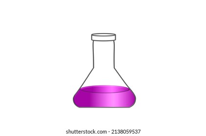Vector illustration of a transparent conical Erlenmeyer flask filled with violet or purple liquid isolated on a white background. 