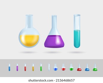 Vector illustration of a transparent conical flask with a narrow neck of glass filled with purple liquid highlighted on a white background. Chemical Laboratory for Training
