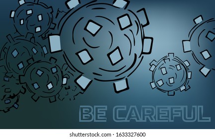 Vector illustration of transparent coronovirus.The causative agent of atypical pneumonia. Virus on a blue gradient background with lettering. Idea for a poster.Disease. Illustration