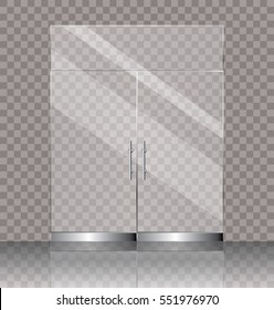 Vector Illustration Of Transparent Double Glass Door For Shop Or Commercial Building Entrance