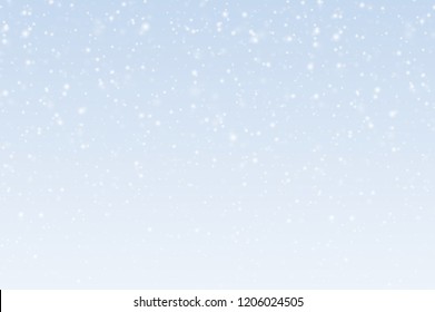 Vector illustration of transparent falling snowflakes in snow on a blue and gray sky. Suitable for Christmas or New Year greetings.