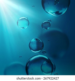 vector illustration of transparent fresh shiny water bubbles. underwater abstract background