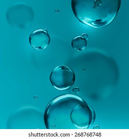 vector illustration of transparent fresh shiny water bubbles on the blue background