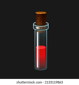 Ilustración vectorial de una botella de vidrio transparente con líquido de color. Icono de botella de poción
