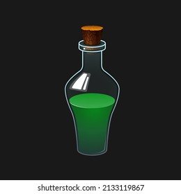 Vector illustration of a transparent glass bottle with colored liquid. Potion bottle icon