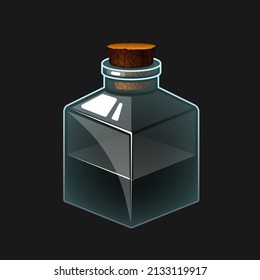 Vektorgrafik einer transparenten Glasflasche mit farbiger Flüssigkeit. Trinkflaschensymbol