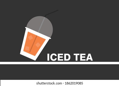Vector illustration. Transparent glass of cold tea with mint twig. Flat style. Vignette background.