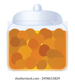 Vector illustration of a transparent glass jar filled with fresh orange fruits