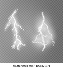Vector illustration. Transparent light effect of electric lightning. The indomitable power of natural energy.