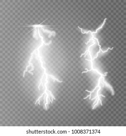 Vector illustration. Transparent light effect of electric lightning. The indomitable power of natural energy.